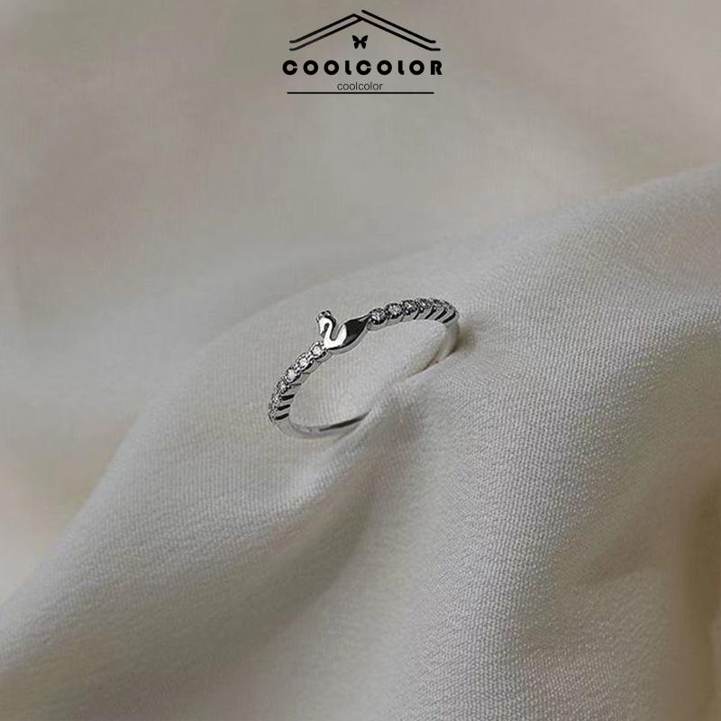 COD❤️Cincin S925 Silver Cygnet Open Ring Anti Karat Dan Anti Luntur Jari Telunjuk Bentuk Angsa Kecil Model Terbuka Untuk Wanita