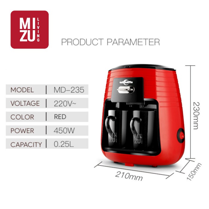 EDOOLFFE MD-235 Mesin Kopi Elektrik Drip Coffee Maker with Ceramic Cups-4