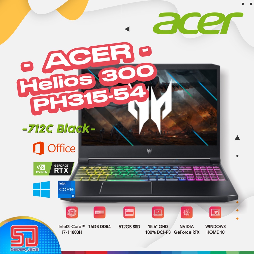 Acer Helios 300 PH315-54-712C i7-11800H / 16GB / 512GB SSD / 15.6″ QHD / Win10+OHS