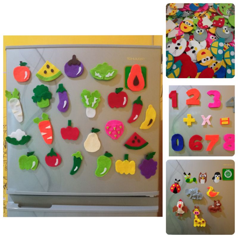 Tempelan Kulkas Unik Sayur Buah Hewan Nama Magnet Bahan Flanel