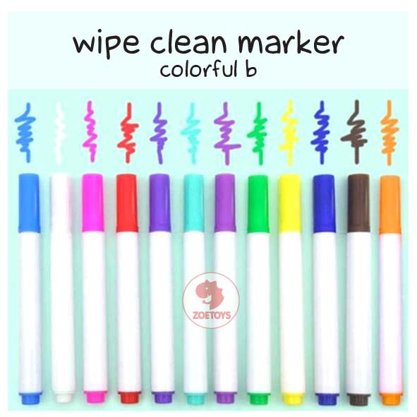 Zoetoys Wipe Clean Marker | Liquid Chalk Spidol Wipe Clean Book | Papan Tulis Whiteboard Blackboard Sepidol Kecil Mini Warna Warni Penghapus Marker Anak anak 2 in 1 Murah