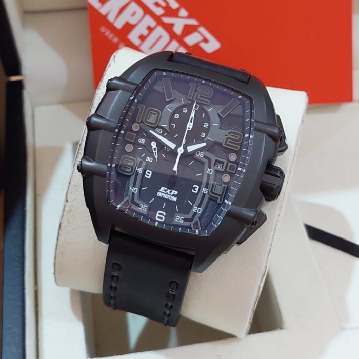 JAM TANGAN PRIA EXPEDITION 6822 E6822 BLACK GREEN LEATHER ORIGINAL