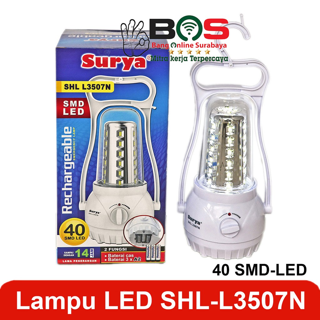 Lampu Emergency SURYA SHL L-3507 N Dapat di charge ulang Tahan Hingga 40 Jam