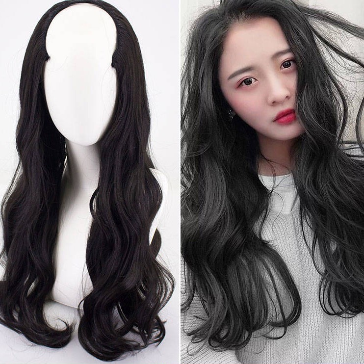 HWU half wig u shape wavy hair clip toupee rambut palsu hair extension