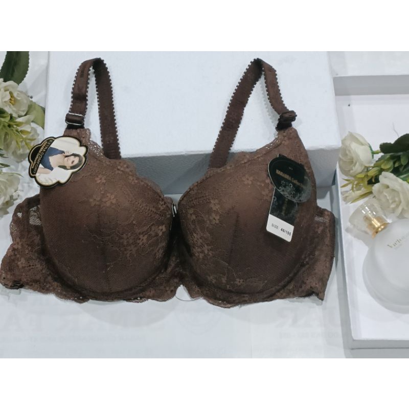 BRA WANITA JUMBO BH FASHION KAWAT BUSA TIPIS KAIT 3 Size 36-46 art 182#-Coklat