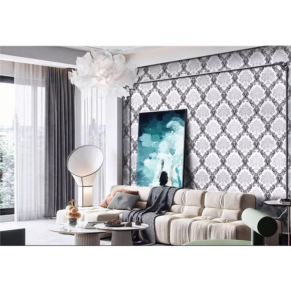 Wallpaper Dinding Batik Silver Hitam Trapesium