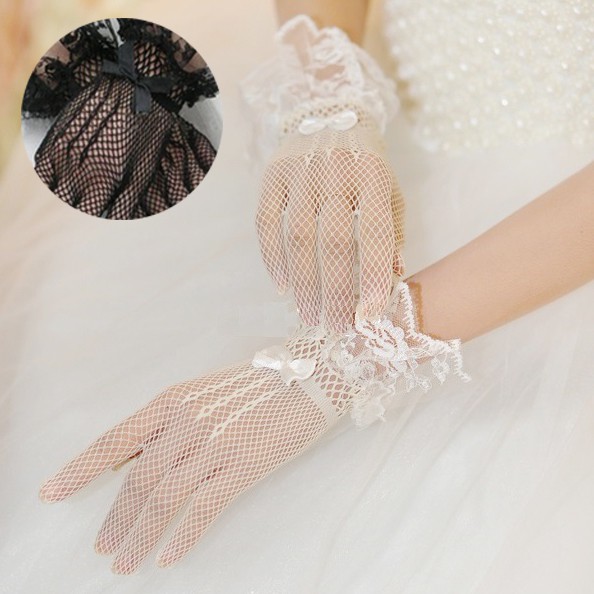 WGL-10 premium sarung tangan pengantin wanita wedding gloves pesta net pita