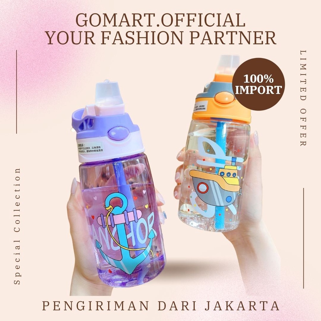 Botol Minum Anak Sedotan 480 ML BPA FREE Motif Karakter Lucu Import Terbaru - Botol Minum Anak Sekolah Anti Tumpah Kekinian [BT03]