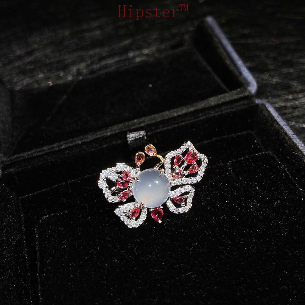 Fine Jewelry Design Exquisite Natural Red Treasure Jade Butterfly Ring