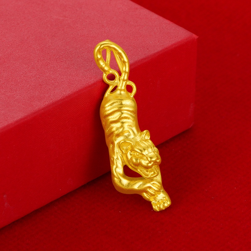 Kalung Emas Asli Kadar 375 Hias Liontin Zodiak Harimau 3D Serbaguna Untuk Pasangan