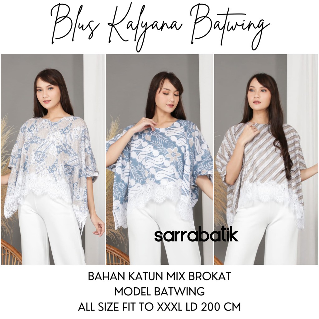 [BISA SET] Blus Kalyana #3 Batwing Batik Brokat Brukat Renda Jumbo Pastel Atasan Batik Soft Pesta