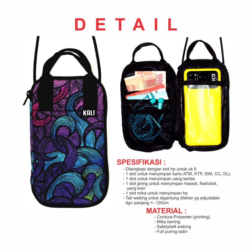 Sling Pouch Motif Printing // Dompet HP ID CARD Holder Premium Wanita Pria //  Hanging Phone Wallet // Sling phone By-KALI