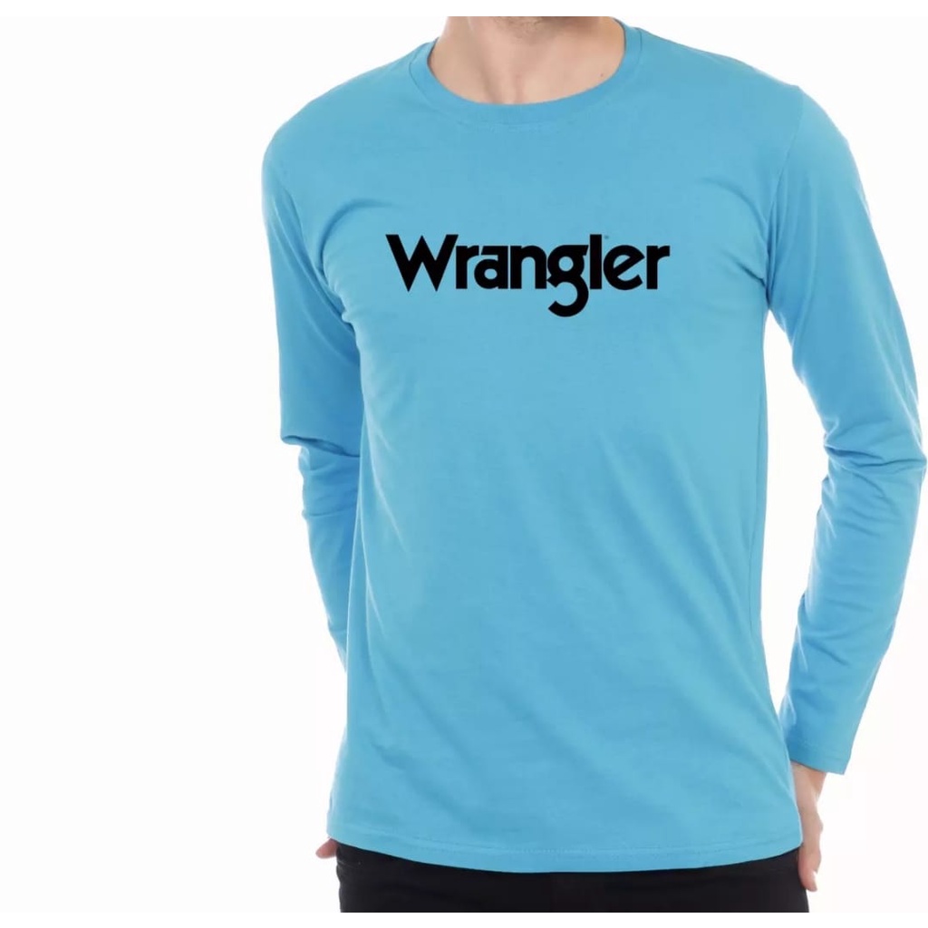 Kaos Distro Lengan Panjang Kaos Wrangler Keren Terbaru  Quality Logo Black Pakaian Distro Pria Wanit