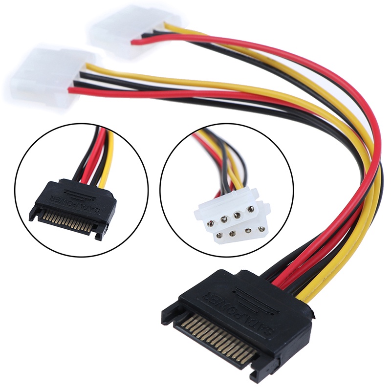 {LUCKID}15Pin SATA male to double 4 pin molex female ide hdd power harddrive cable