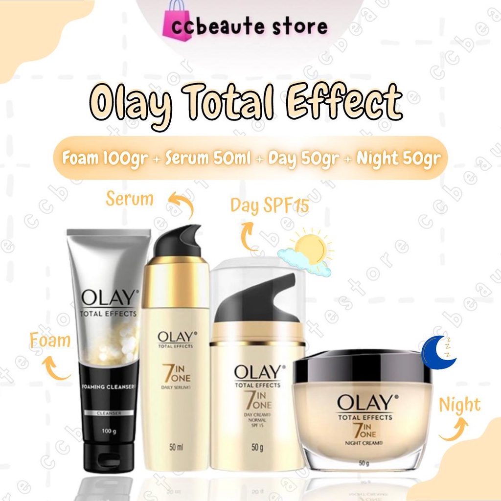 [Lebih Hemat] Olay Total Effects Set Lengkap Anti Aging Skincare - Krim Wajah, Serum Wajah, Sabun Mu