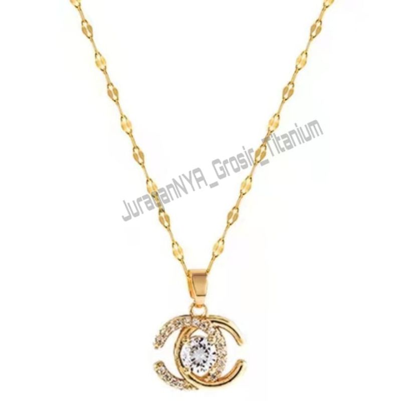 Kalung Titanium Chanel Full Mata Super Lucu Anti Karat Anti Luntur