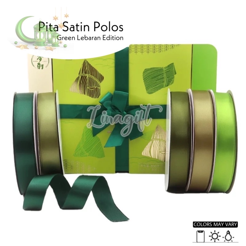 ( 3 Meter ) PITA LEBARAN - SATIN POLOS EDISI HIJAU - SATEEN 0.5 IN - PITA KADO 1 INCH 1.5 IN 2 IN - 1.2 CM 2.5 CM 4 CM 5 CM GREEN SELAMAT IDUL FITRI HAPPY EID MUBARAK IDUL ADHA