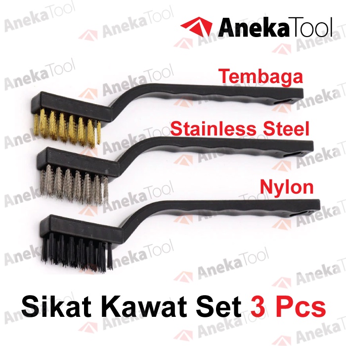 Sikat Kawat Mini Set 3 pcs Tembaga Stainless Nylon