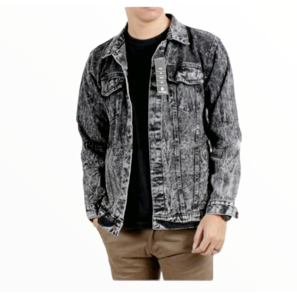 JAKET - SANDWASH - JAKET SANDWASH BLACK - JAKET BLACK SANDWASH - JAKET PRIA - JAKET JEANS SANDWASH B