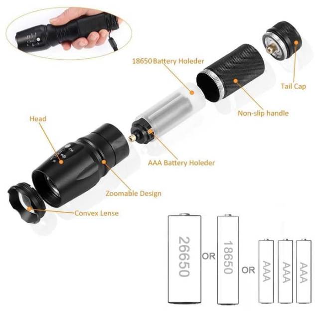 Senter LED Cree Super Terang XM-L E97 T6 5000 Lumens Jarak Jauh Outdoor Baterai 26650 18650 AAA x3