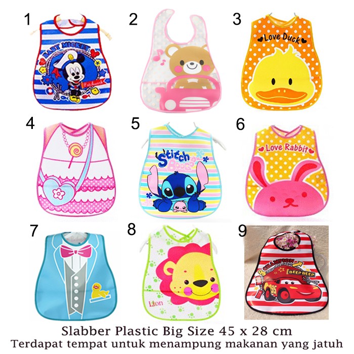 SLABER PLASTIK Celemek Bayi Bib Slabber Plastic Tatak iler Apron Alas Makan WATERPROOF Babymaniashop