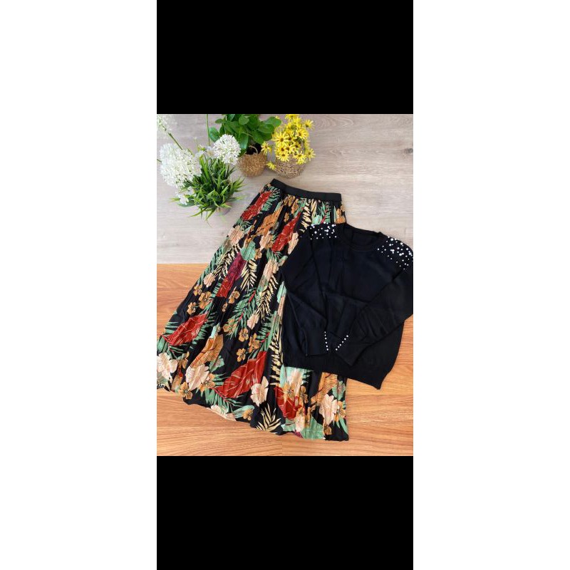 setelan rok prisket impor atasan bahan rajut