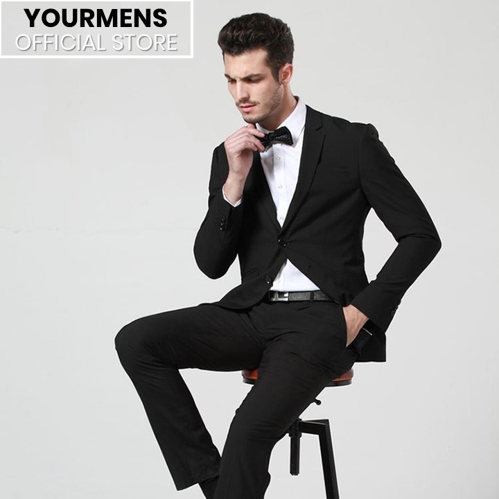 SETELAN JAS FORMAL WARNA HITAM PRIA SLIMFIT PAKET 4IN1 ORIGINAL NIKAYU HIGH TWIST PREMIUM FULL BLACK