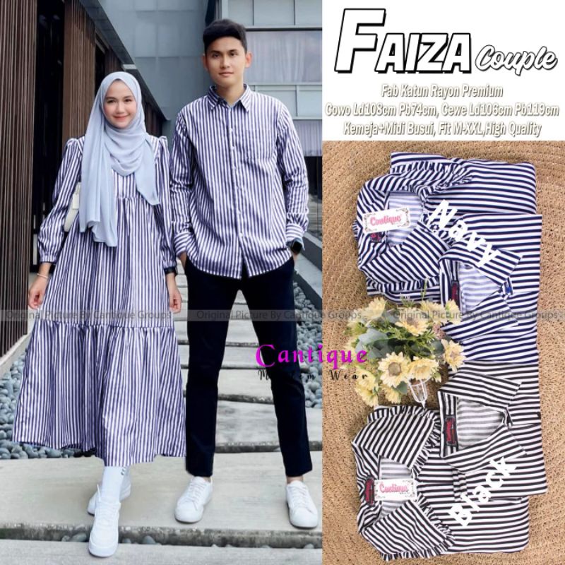 faiza couple dress midi dan kemeja lengan panjang motif salur
