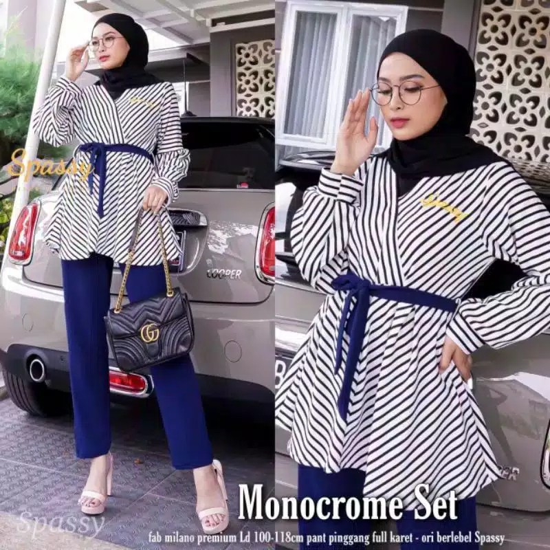 MONOCROME SET / SETELAN BAJU CELANA WANITA MUSLIM / SETELAN KERJA / ONE SET PREMIUM