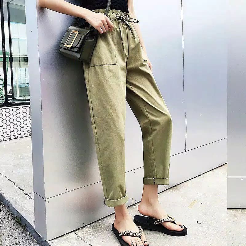 Celana Wanita Murah - Khansa Long Pants Linen Rami Karet Pinggang - Bawahan Wanita Muslim <-2