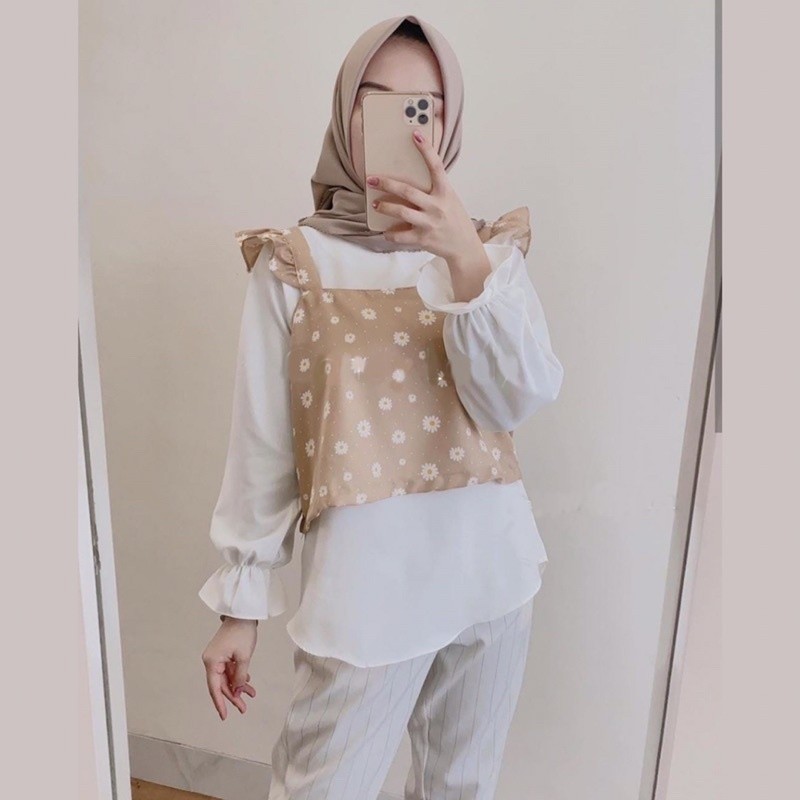 Diana Set Blouse - Blus Kemeja Rompi Motif Bunga Aster Daisy Bahan Katun