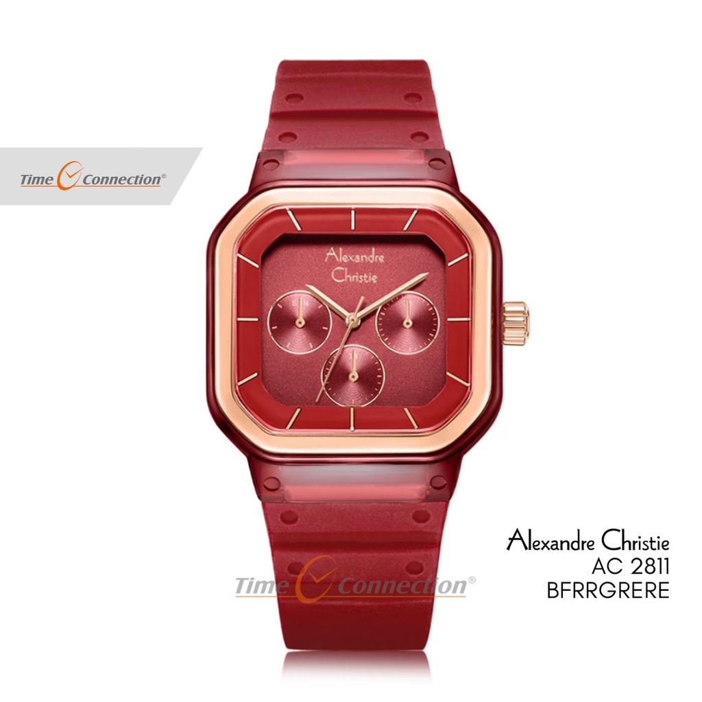 Alexandre Christie AC 2811 BFRRGRERE Merah Rosegold Original / Jam Tangan Wanita Analog Karet / Red 