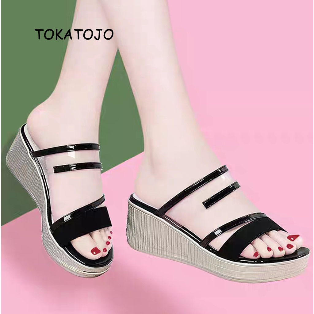 Sandal wedges wanita terbaru/sandal wedges wanita pesta terbaru/sandal wanita kekinian terbaru/sandal wedges wanita kondangan/sandal wedges wanita kokop sandal wedges hak 5 cm