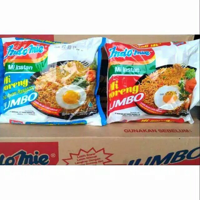 

Mie Spesial Goreng Jumbo Indomie Ayam Panggang kemasan Biru mi Instan Keriting