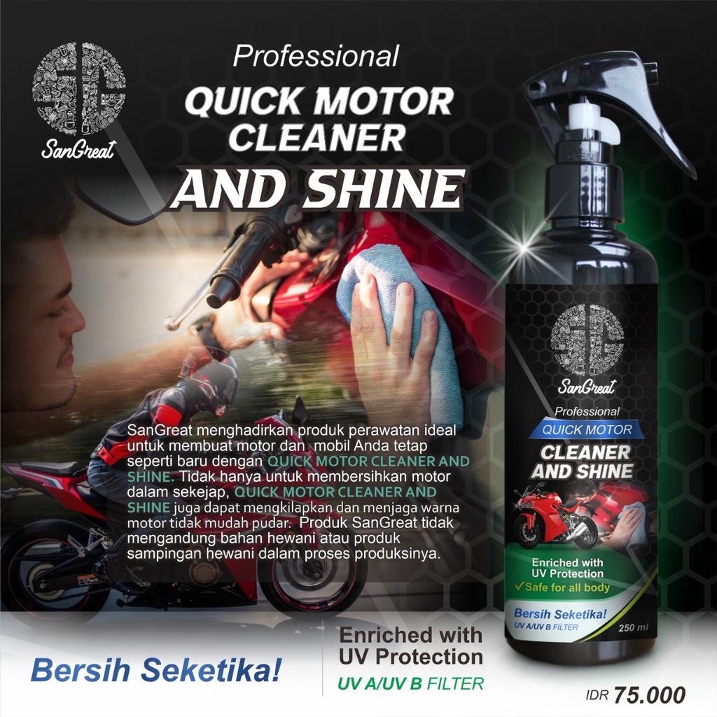 Pembersih Motor Kusam Biar Mengkilap Kinclong Quick Motor Cleaner Tanpa Bilas Pembersih Motor Warna Doff 250 ml