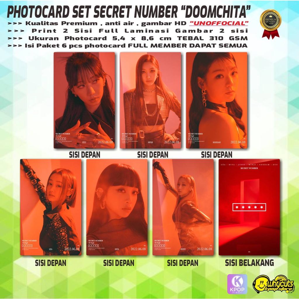 UNOFFCIAL PHOTOCARD PC KPOP PREMIUM SECRET NUMBER DOOMCHITA // PRINT 2 SISI // FULL LAMINASI // 6 PCS