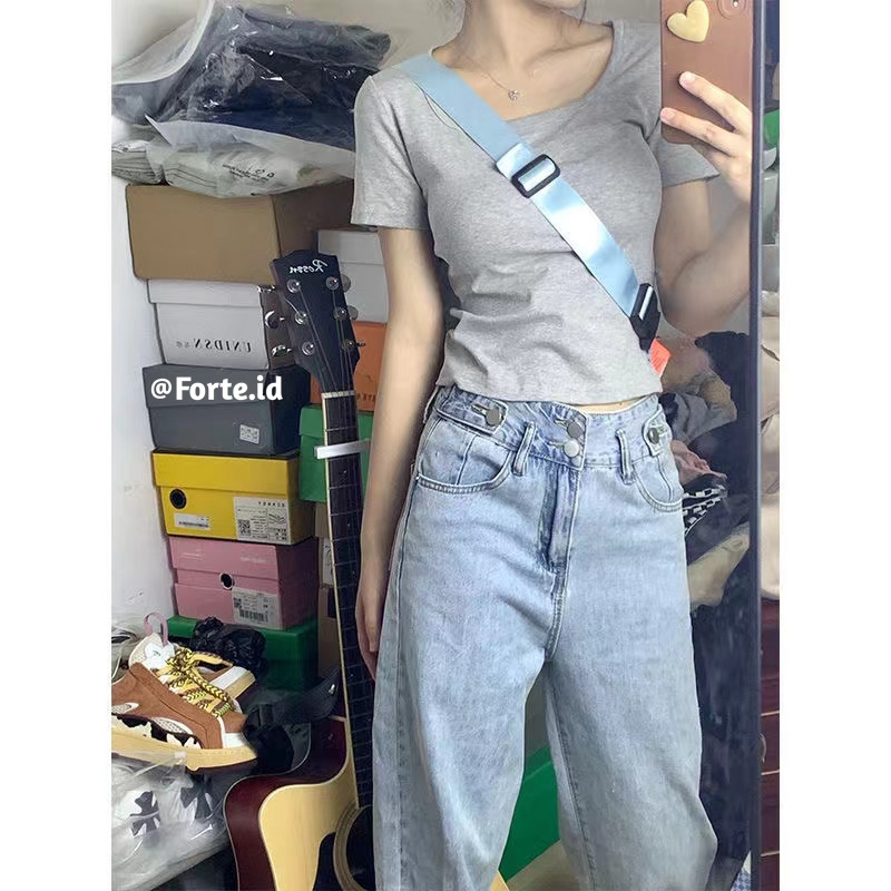 Celana Panjang Jeans Wanita Kekinian High Waist Celana Kulot Jeans Boyfriend Denim Pants Korean Style