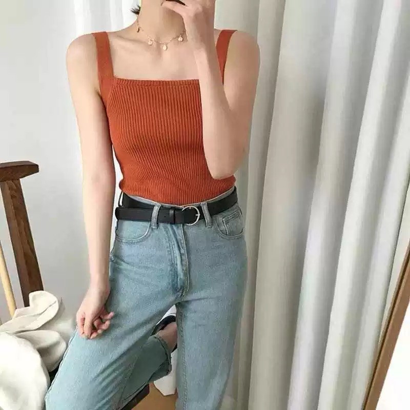 ✨WINGALERY✨ Tank Top Wanita Square Neck Tank Top Import Style Korea 4039-ORANGE