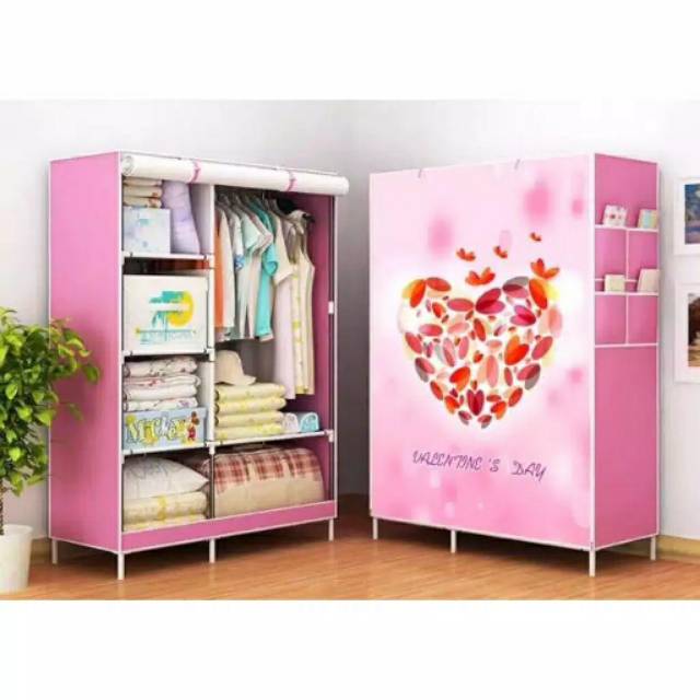 Lemari Portable 2 Sisi Karakter Warna Pink Amor | Lemari Rakit 2 Sisi | Lemari Pakaian Serbaguna