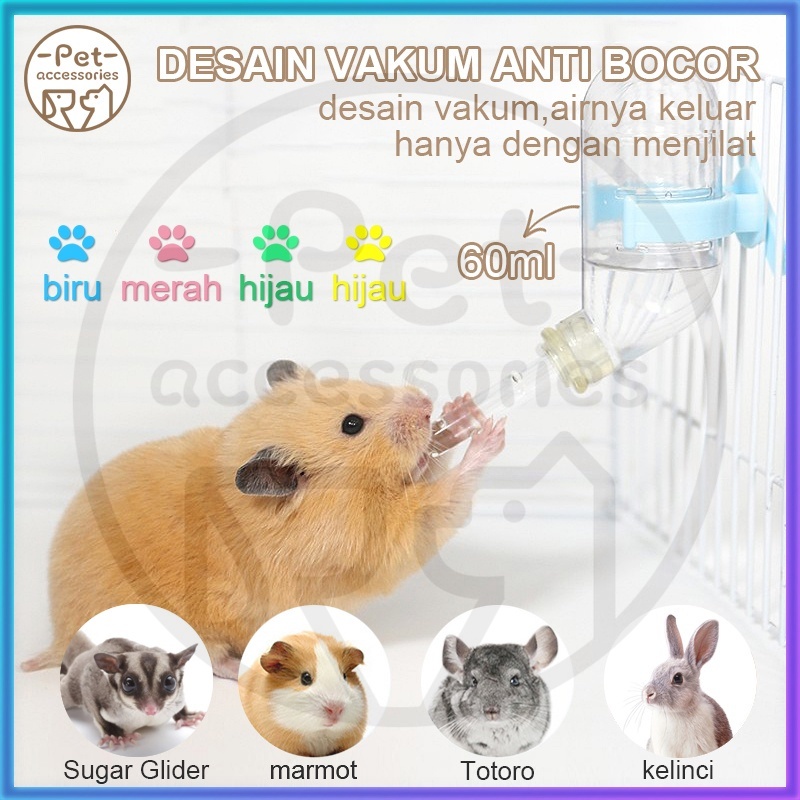 Tempat Minum Botol Hewan Hamsyer 60ML Tempat Botol Minum Dot Hewan Hamster Kelinci Landak Mini Sugar Glider Marmut