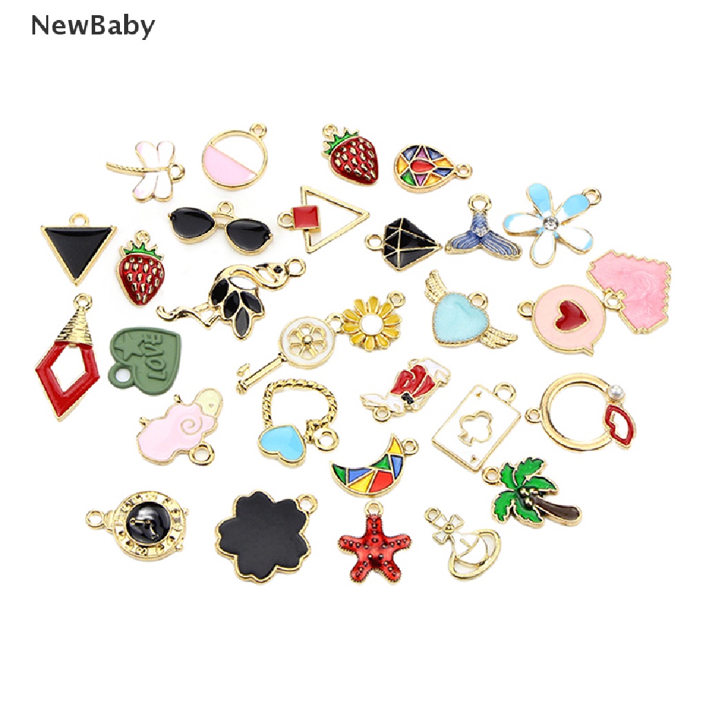 30 Pcs / Set Liontin Enamel Charms Bahan Metal Gaya Campur Untuk Kerajinan Perhiasan