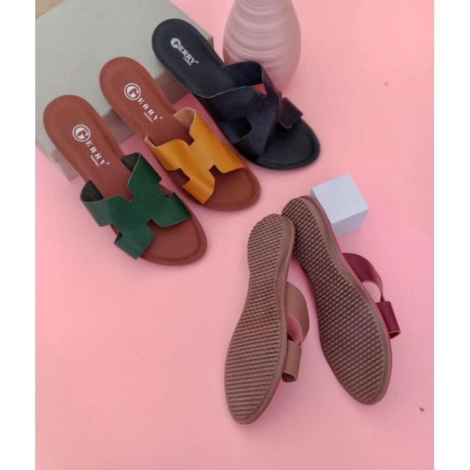 (Bisa cod) sandal kulit wanita sandal kulit papirut garut model hermes