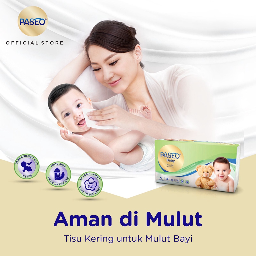 PASEO BABY PURE SOFT FACIAL TISSUE 3 PLY 50'S / TISSU KERING