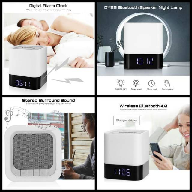 3 in 1 Jam Alarm + Speaker Bluetooth + Lampu Tidur RGB LED