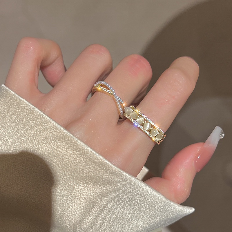 Cincin Jari Telunjuk Model Terbuka Hias Opal Mutiara Untuk Wanita