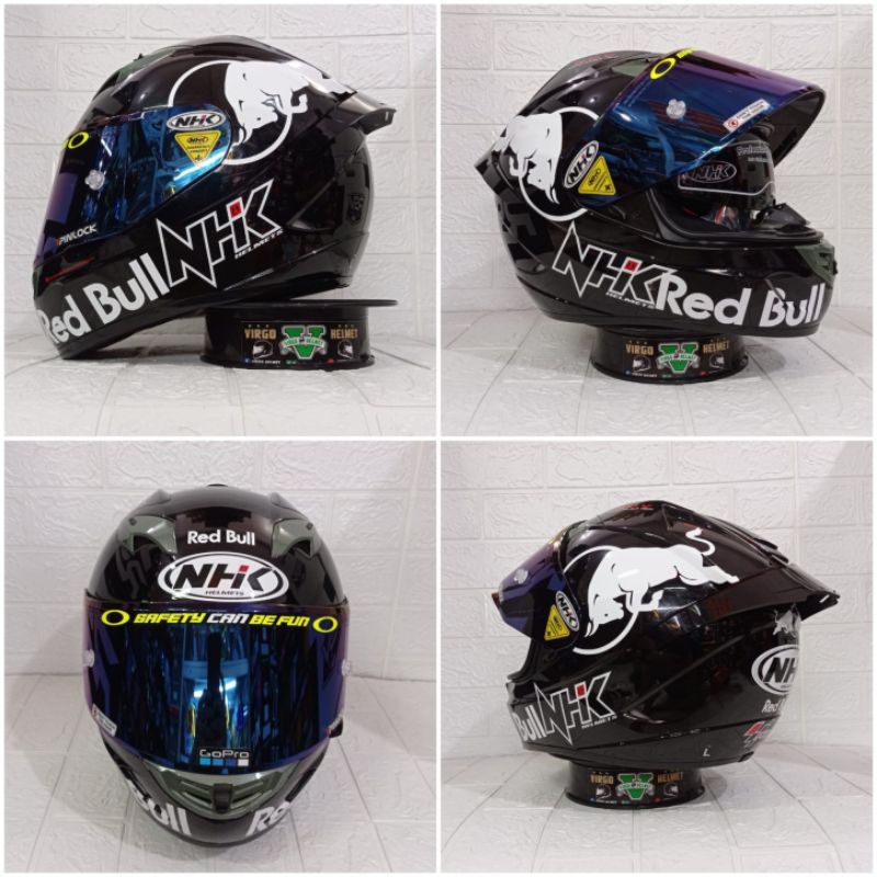 NHK GP1000 BLACK GLOSSY PAKET GANTENG RED BULL VISOR IRIDIUM + SPOILER