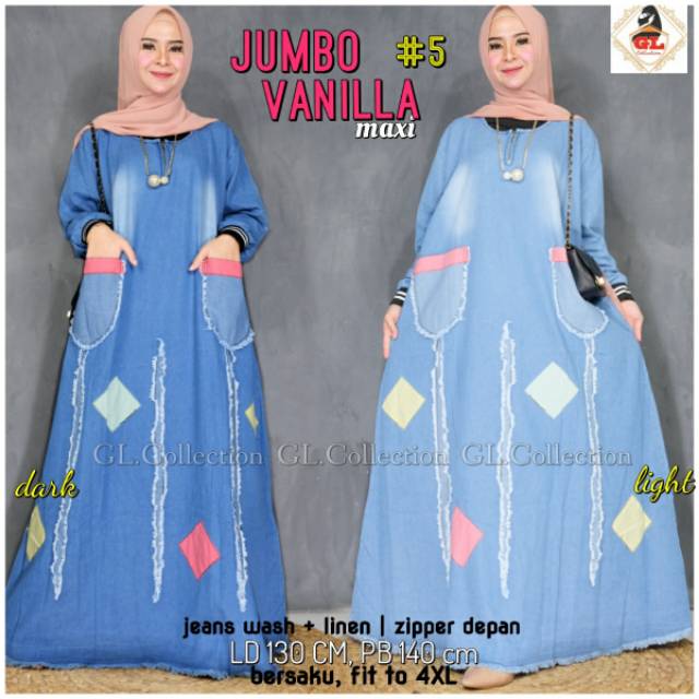 Vanila maxy gamis jeans SUPER JUMBO XXXL LD 130