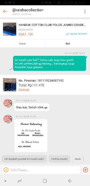 Rc Cotton Club Handuk Mandi 70x135cm / Handuk Mandi Dewasa Motif Polos Garis Putih By Terry Palmer