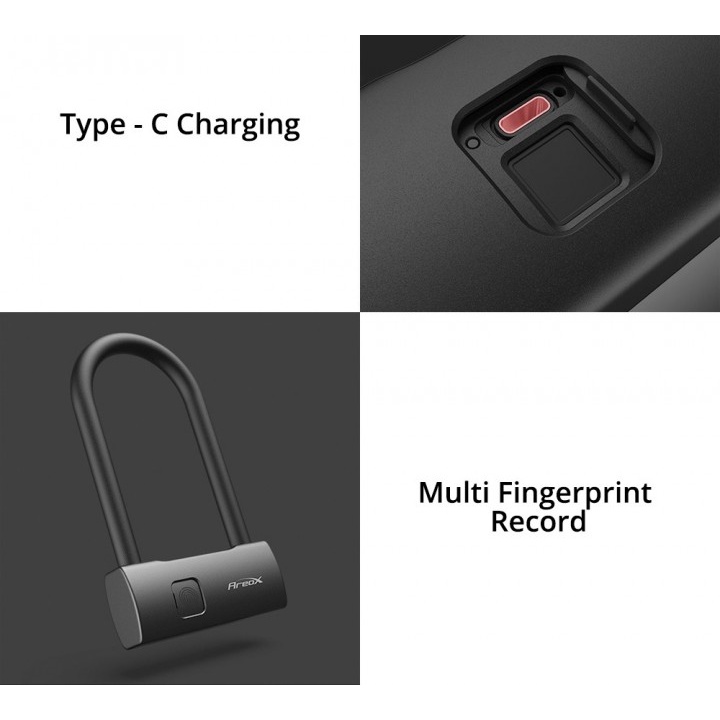 AREOX U8 Short U-Lock Fingerprint - Gembok Sepeda Anti Maling