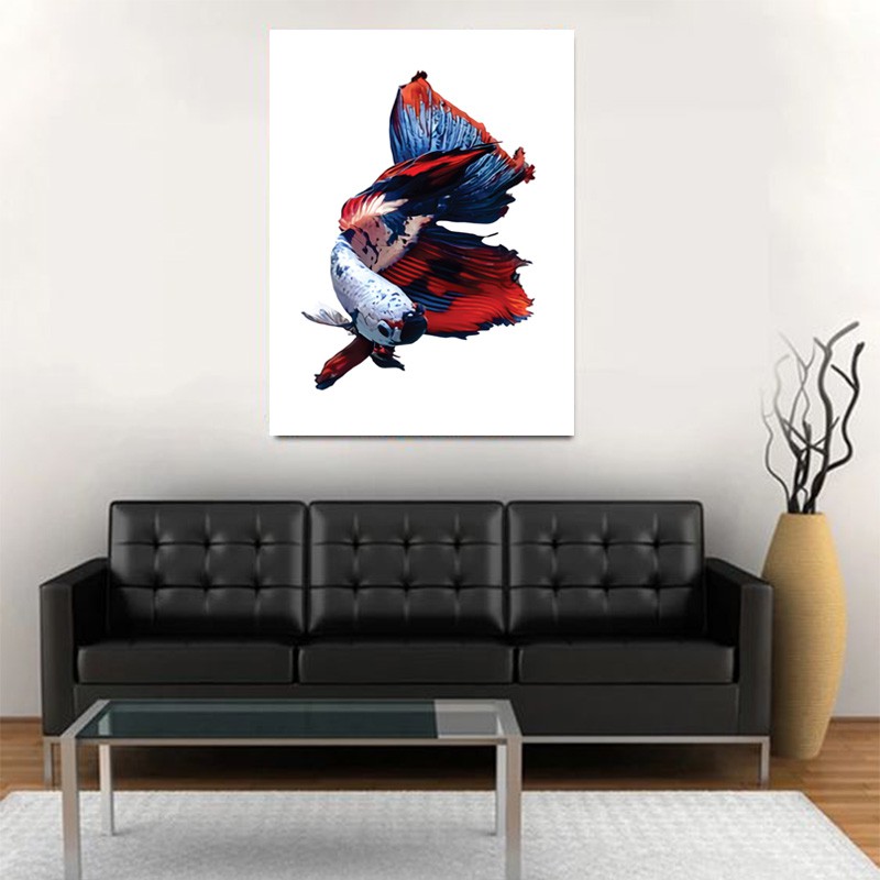 Hiasan Dinding Poster Kayu WallDecor Rumah Hiasan Ikan Cupang HalfMoon White Fancy Keren Ukuran30x40